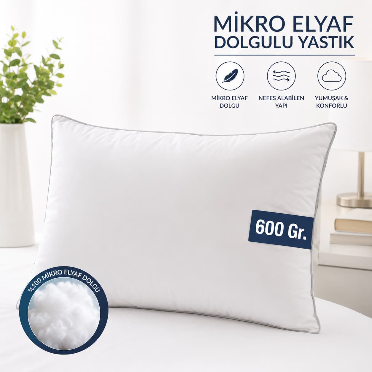 Mikro Elyaf Dolgulu Yastık